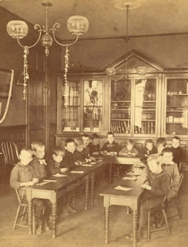 Photograph of the Boy's Kindergarten class at the Perkins School for the Blind, c. 1880