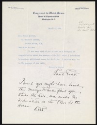 Letter from Ruth Pratt, Washington, DC to Helen Keller, Forest Hills, NY acknowledging receipt of her letter.