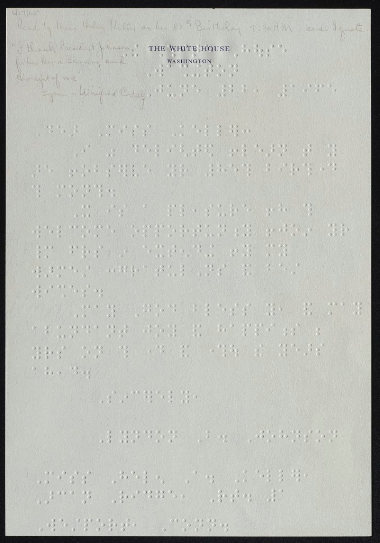 Braille letter from Lyndon B. Johnson to Helen Keller wishing her a happy birthday.