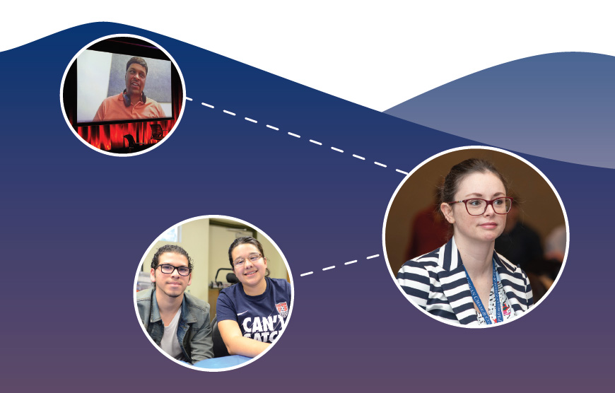 photos of four young people connected by a dotted line