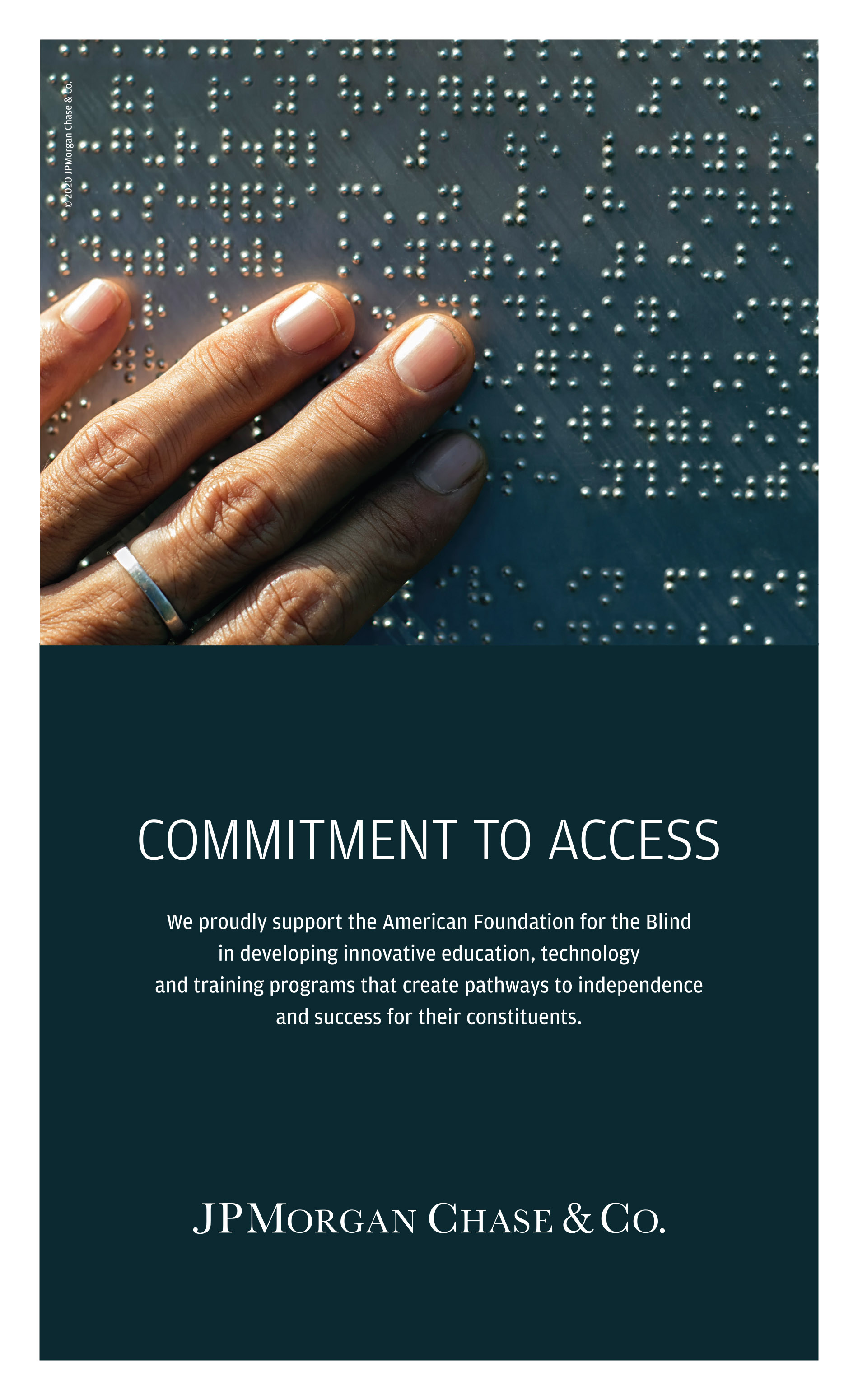 Image: Tight close-up of a hand touching a page of braille.