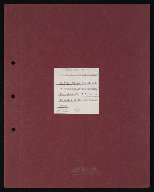 Cover: Helen Keller's speech to delegates of the new Woman's Party in Chicago endorsing suffrage movement, June 11, 1916.