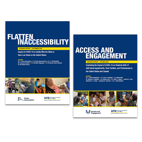 Two report covers, one is for the Flatten Inaccessibility, the second is for Access and Engagement.