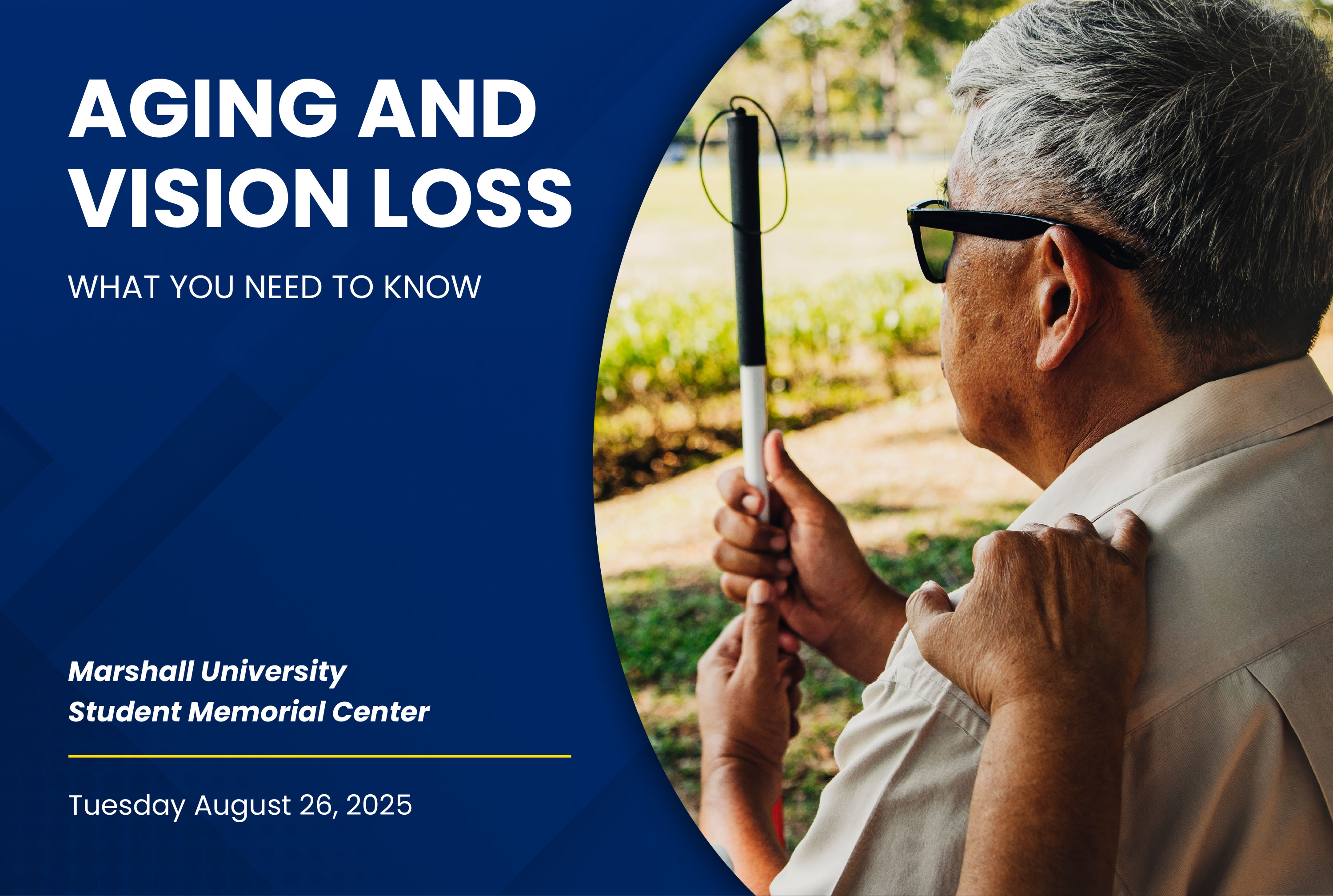 Aging and Vision Loss: What You Need to Know. A older man sits in a park holding his white cane.