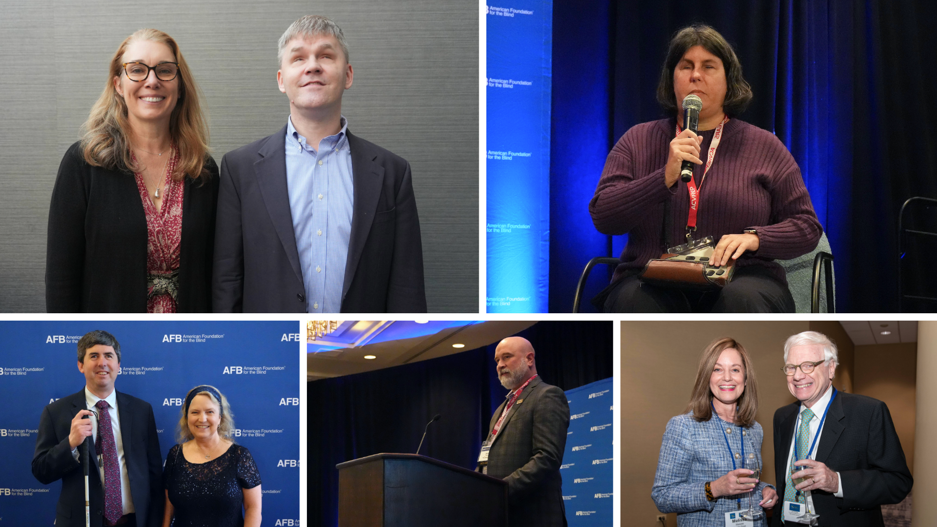 A collage featuring board of trustees members at various AFB events.