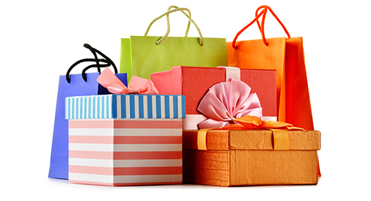 colorful gift bags and boxes