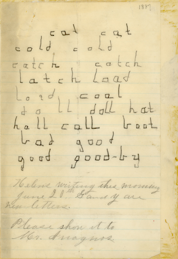 Helen Keller's early handwritten words, 1887