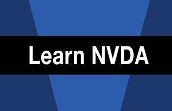 Learn NVDA text on dark blue background (screengrab from the video tutorials)