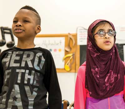 Two children in a classroom