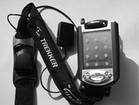 Figure 1: Photograph of the four pieces of the Trekker attached to the Trekker shoulder strap.