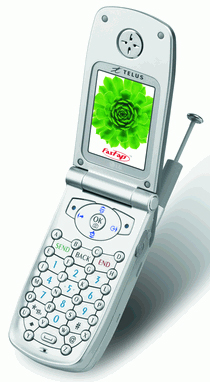 Photo of clamshell cell phone showing the hills-and-valley style Fastap keyboard.