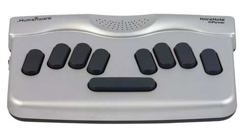 Photo of the BrailleNote mPower with braille keyboard.