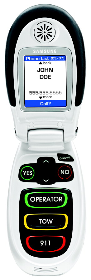 The One Touch clamshell-style phone is open, and the screen shows the name and the phone number as a listing in the user's phone list. At the bottom of the screen is the prompt “Call?”