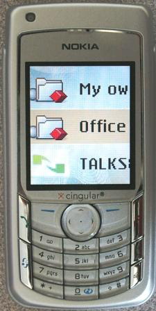 The main menu magnified on the Nokia 6682 cell phone.