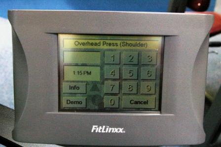 This touch screen interface is networked to fitness equipment to help monitor and record your workout.