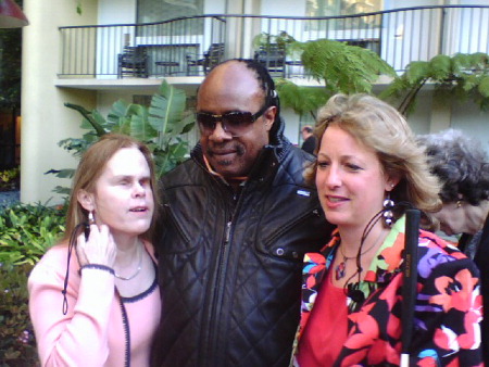 Deborah Kendrick, Stevie Wonder and Sheri Albers at the HumanWare party at CSUN.