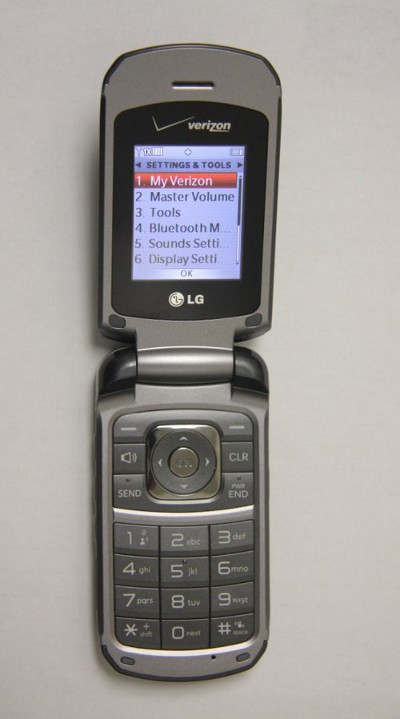 Photo of the LG Accolade open, showing menu items on its display.