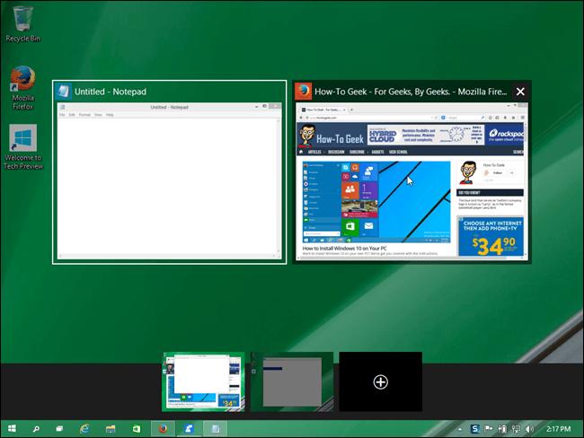 An image of a desktop in task view mode