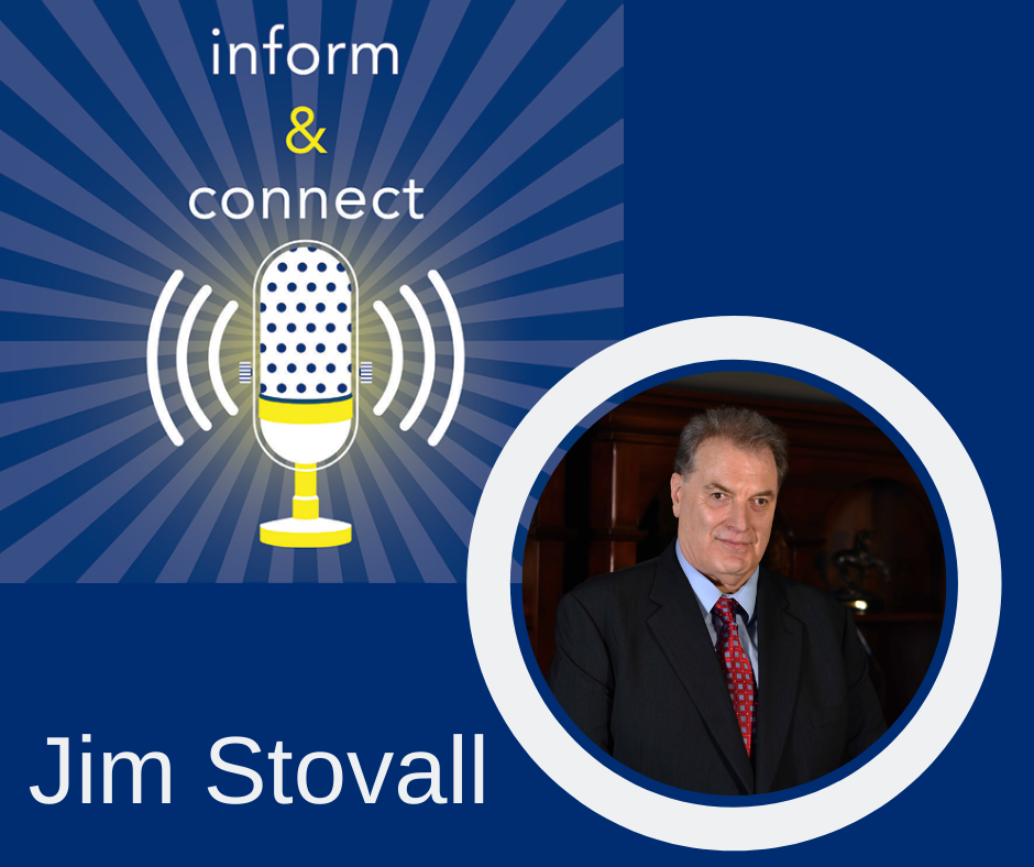 Inform and Connect logo. Headshot of Jim Stovall