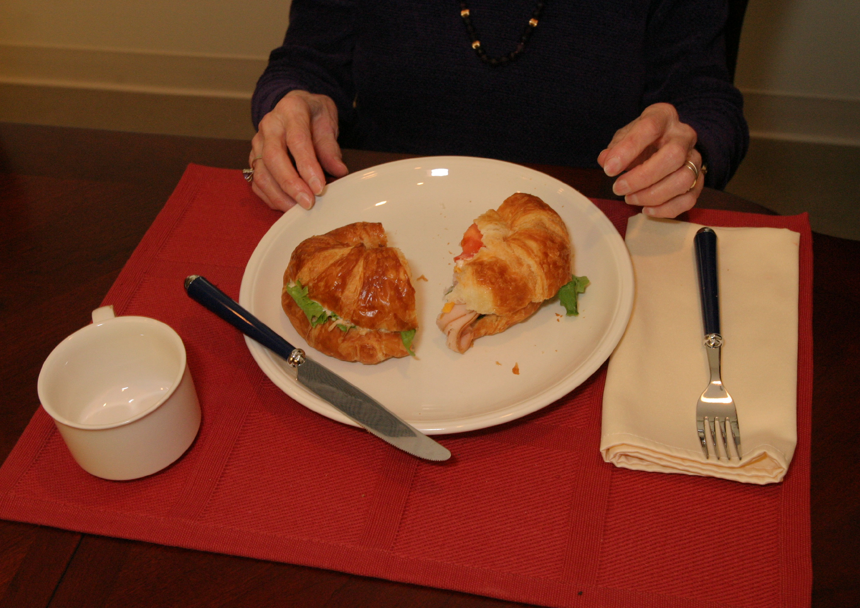Example of a contrasting place setting with food.